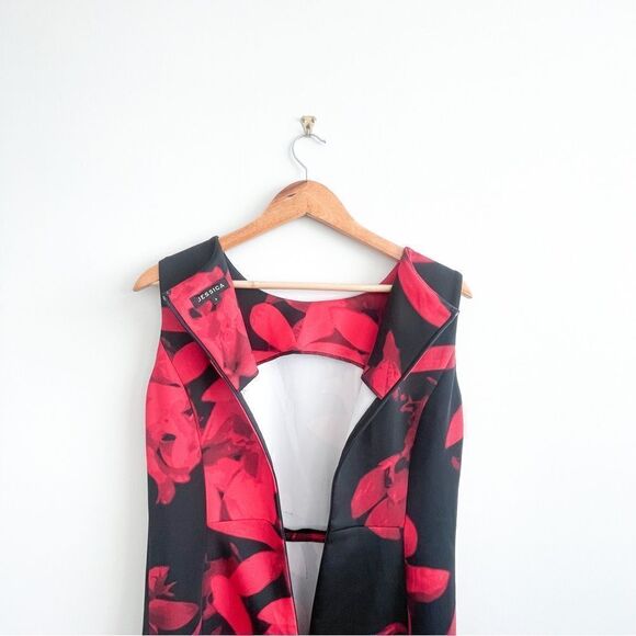 Jessica Dress Sleeveless Scuba Black Red Floral Women's 8 Stretch Back Zip - Picture 5 of 9